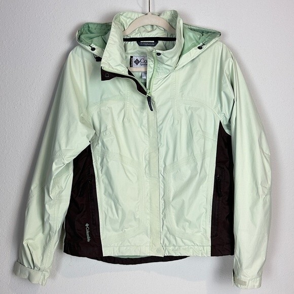 Columbia Light Green Windbreaker Full Zip Hooded Jacket M - Picture 1 of 8